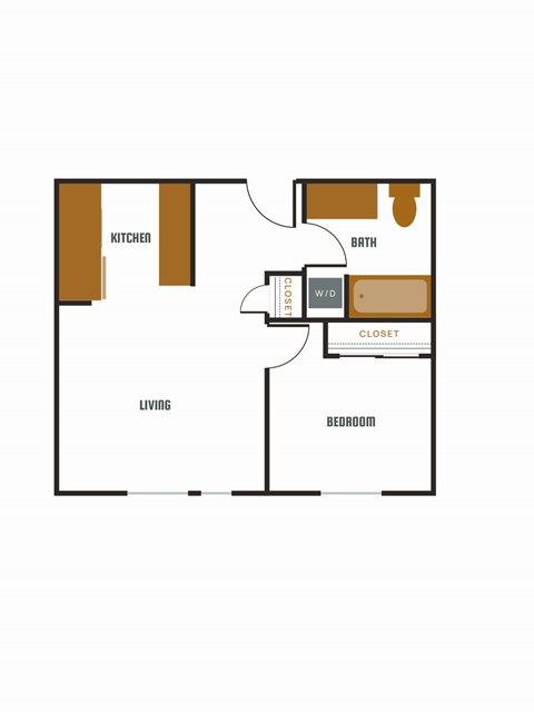 Floor plan for 1 bed, 1 bath, 574 sqft